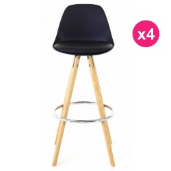 Lot de 4 Chaises Plan de Travail Noire Piétement Chêne KosyForm Lot de 4 Chaises Plan de Travail Noire Piétement Chêne KosyForm