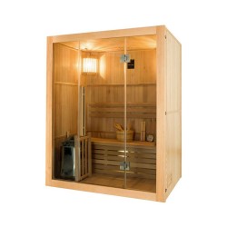 Paquete de sauna tradicional Sense de 3 asientos completo con estufa Harvia de 3,5 kW - piedras y accesorios