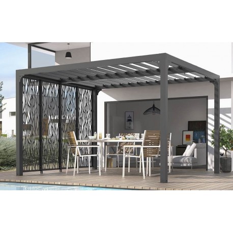 Pergola Bioklima Lames Orientables 11m2 und Windschutzscheibe Fassade 3.6m