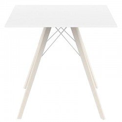 Table à manger Vondom Faz Wood Plateau 80 Carre Blanc et Pieds Chêne Blanchi