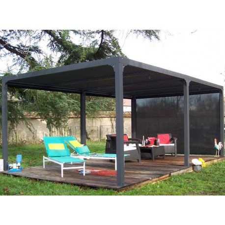 Pergola bioclimatique Habrita 21.5 m2 Aluminium et rideau coté 3.6