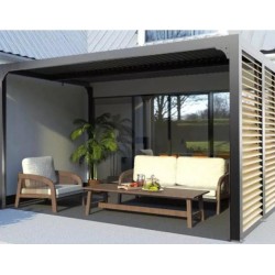 Pergola bioclimatica Habrita antracite alluminio 10,80 m2 ventose finto legno