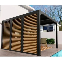 Pérgola bioclimática Habrita aluminio 10,80 m2 ventosas imitación madera lateral 3.6m