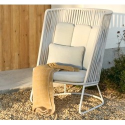 Fauteuil d'extérieur Saco dossier haut en corde et acier gris VeryForma